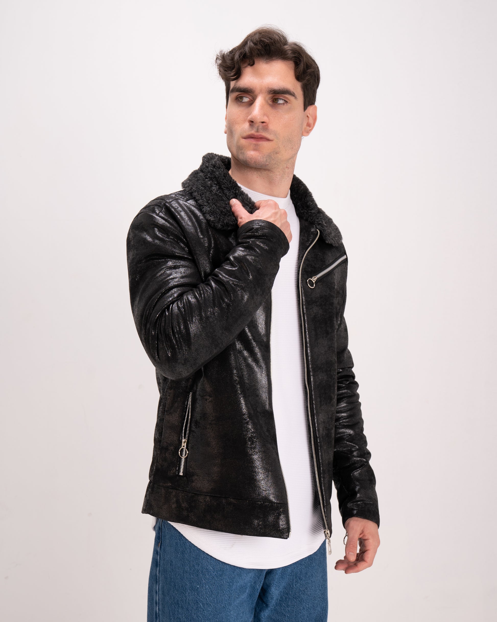 Leather Jacket with Fur