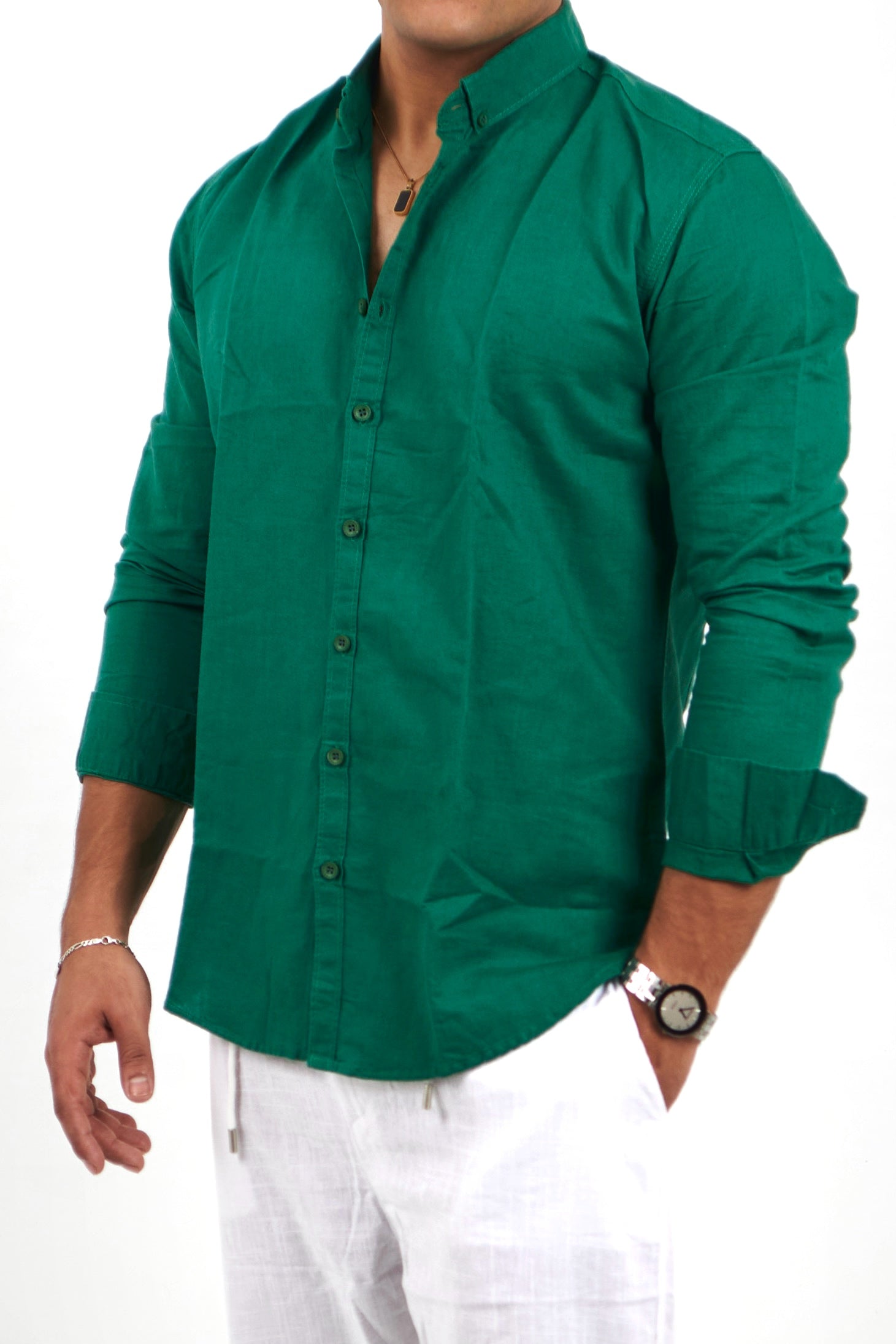 Plain Green Linen Shirt