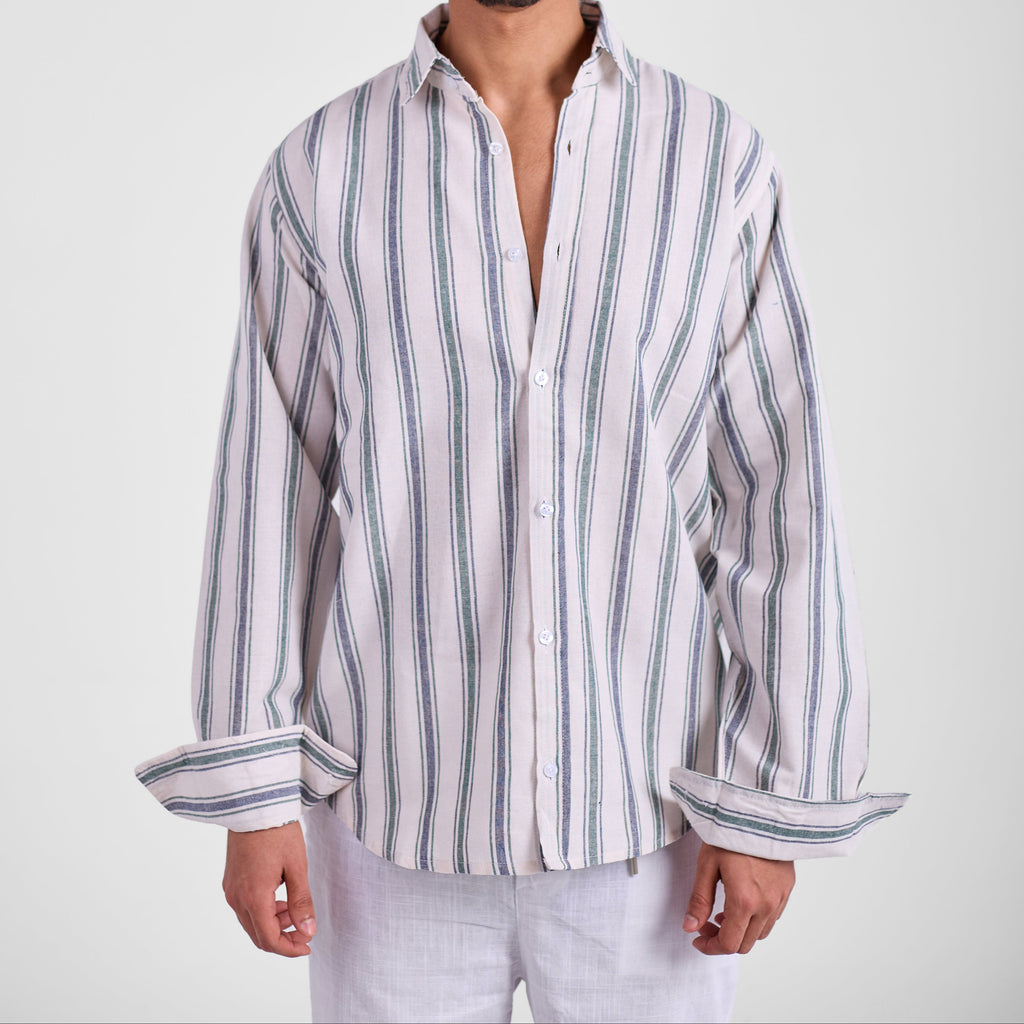 Sea Olive Striped Linen Shirt