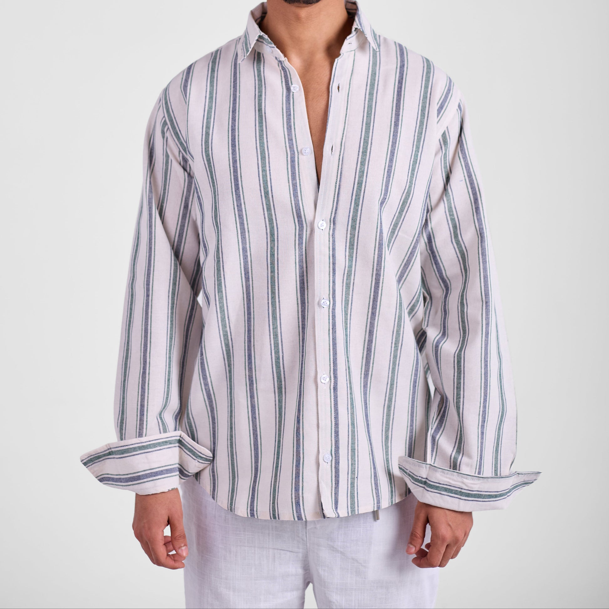 Sea Olive Striped Linen Shirt