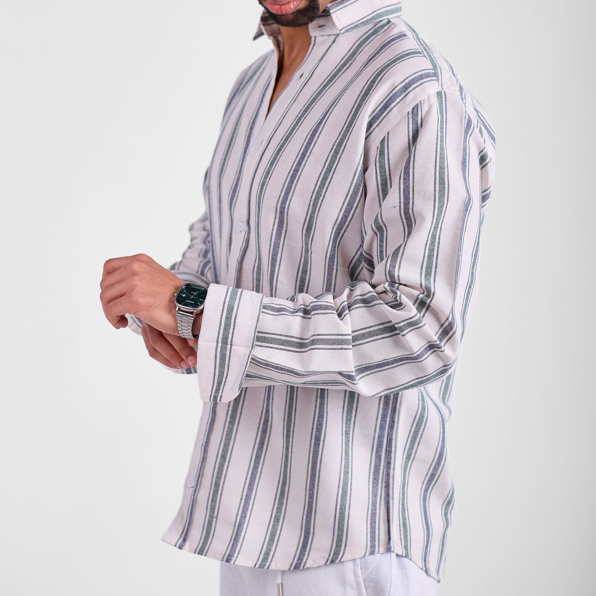 Sea Olive Striped Linen Shirt