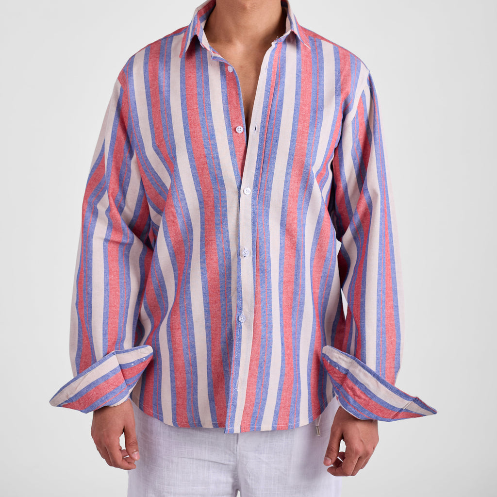 Coral Wave Striped Linen Shirt