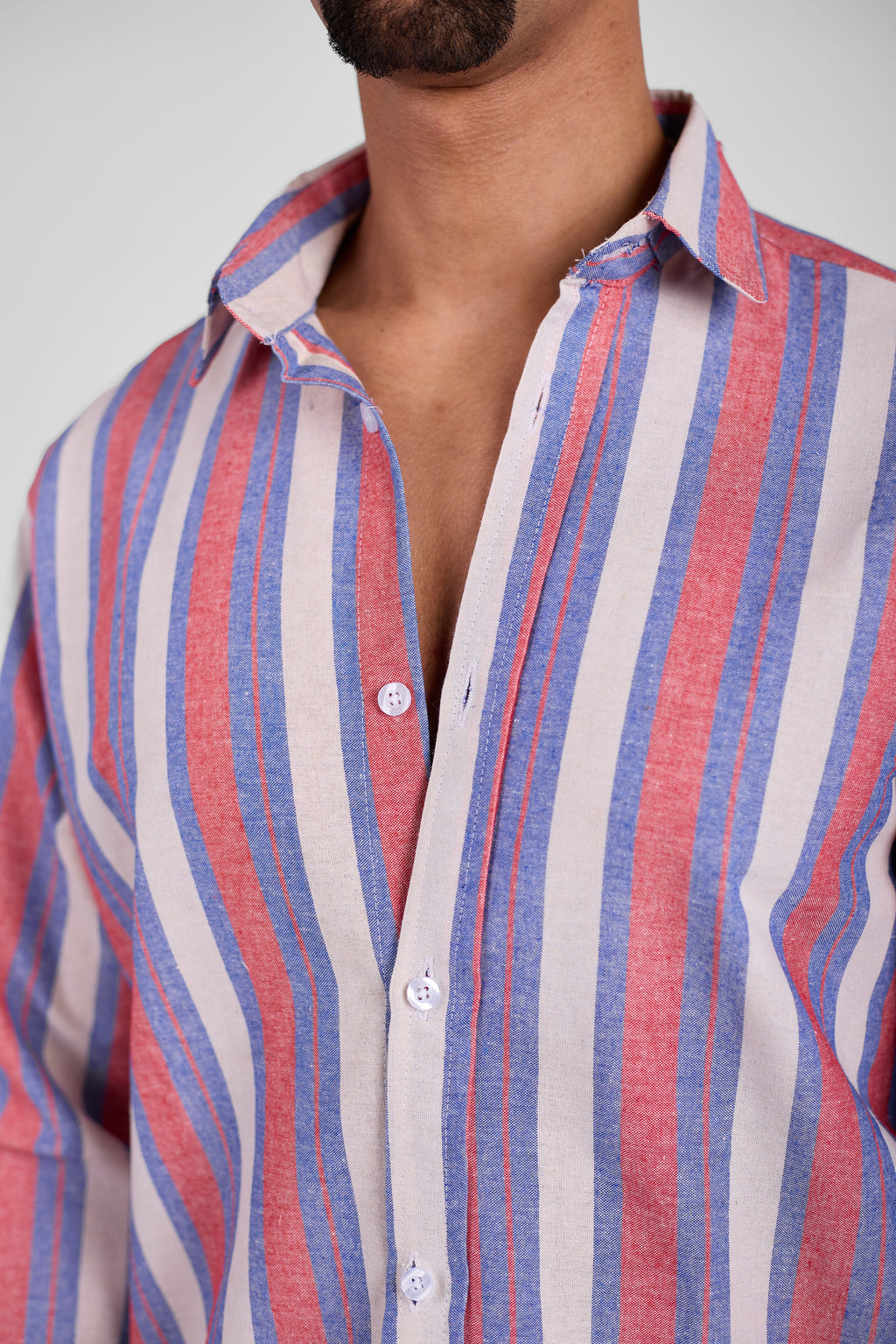 Coral Wave Striped Linen Shirt
