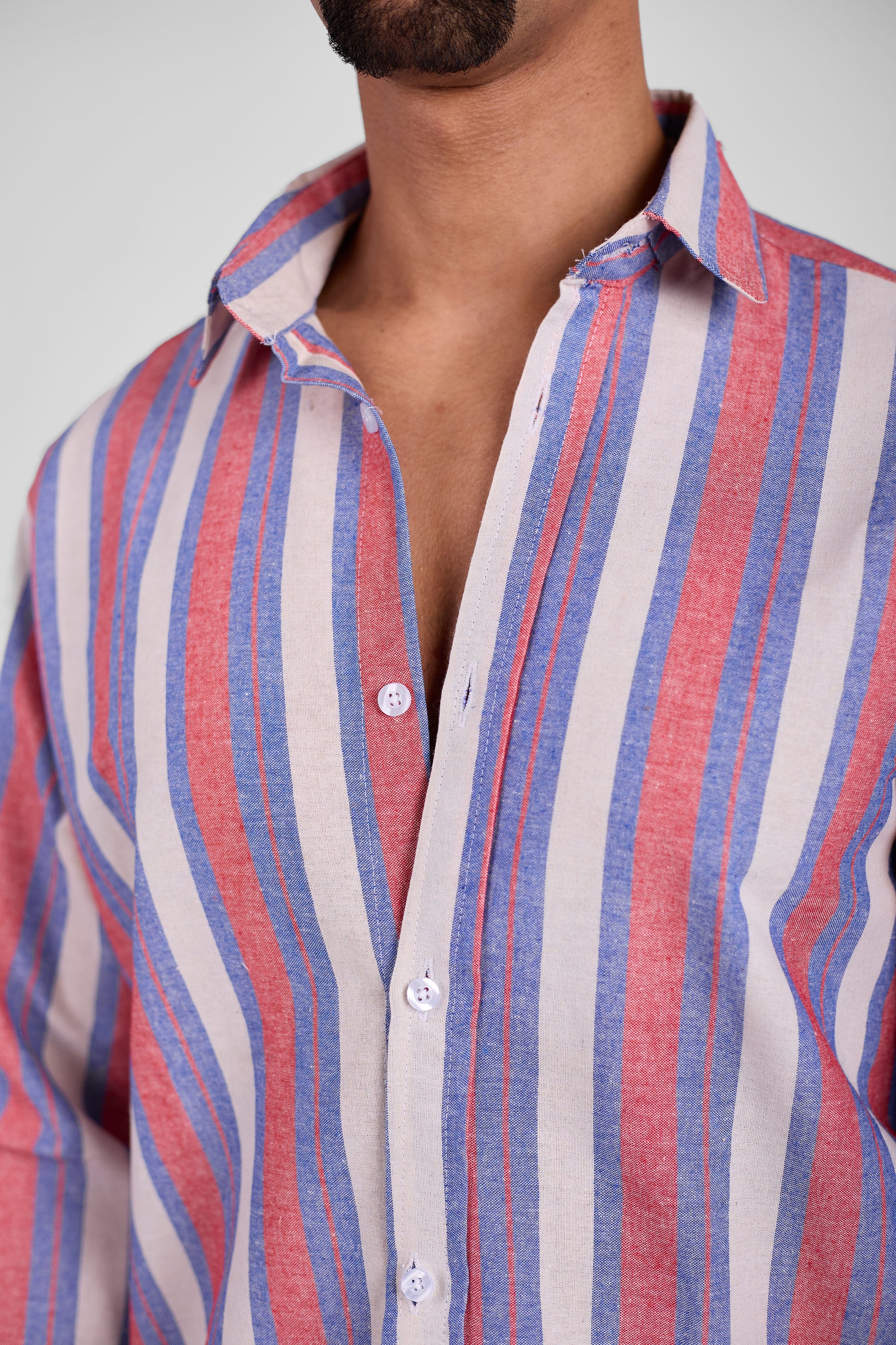 Coral Wave Striped Linen Shirt
