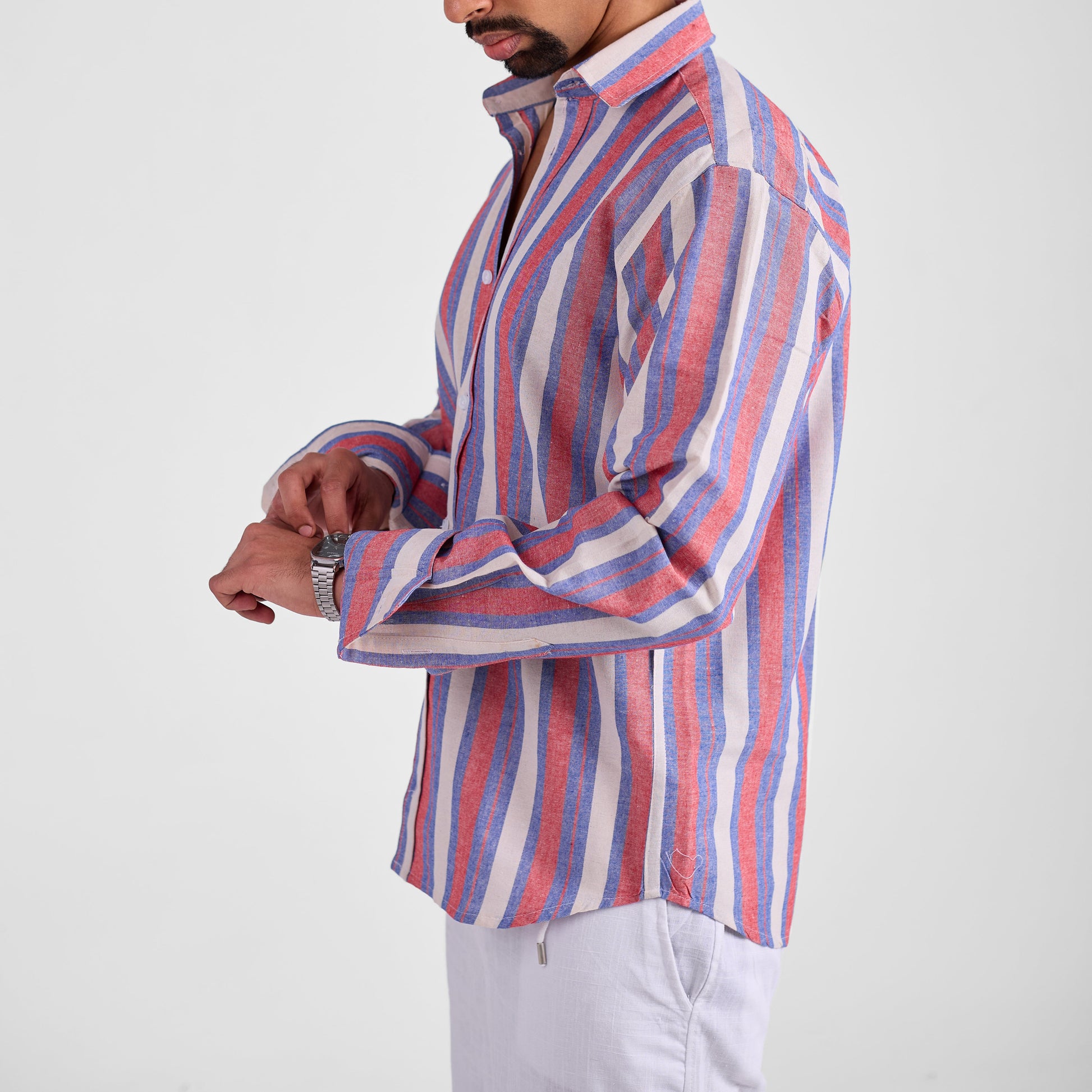 Coral Wave Striped Linen Shirt