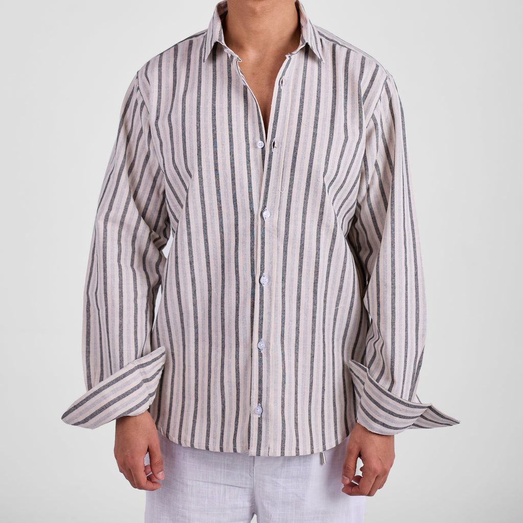Grey Wave Linen Shirt