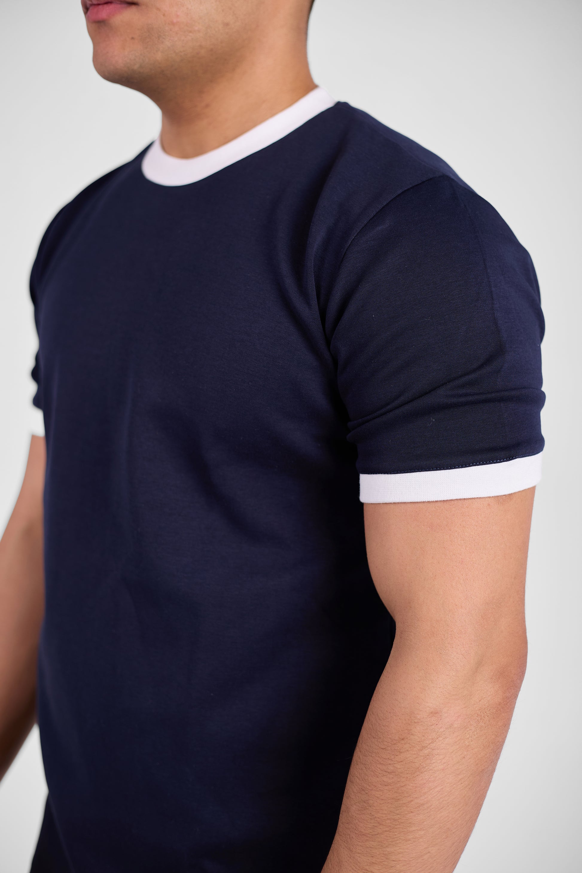 Navy Ringer Tee-white