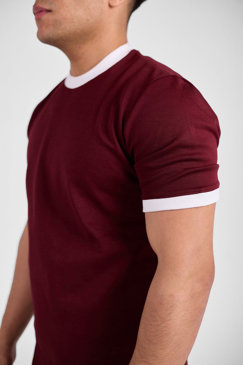 Burgundy Ringer Tee -White
