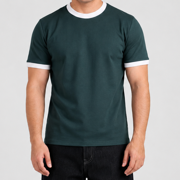 Green Ringer Tee -White