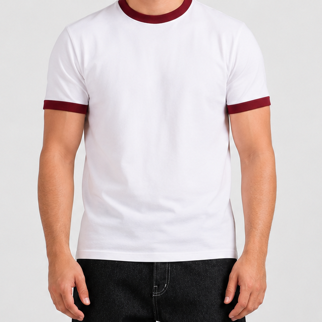 White Ringer Tee -Burgundy