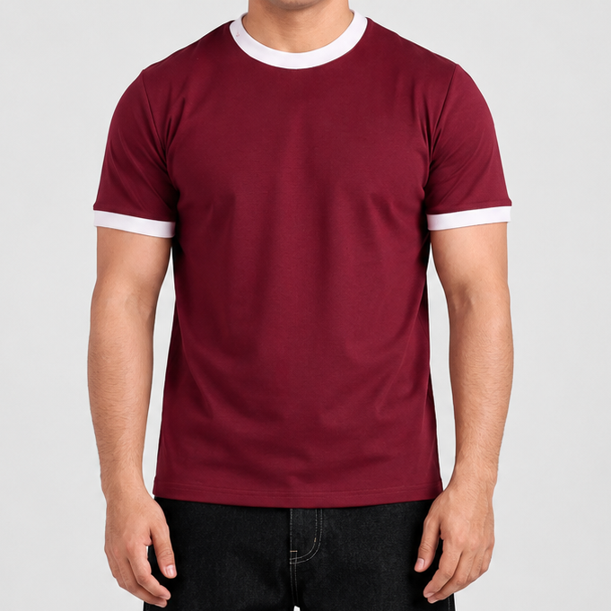 Burgundy Ringer Tee -White