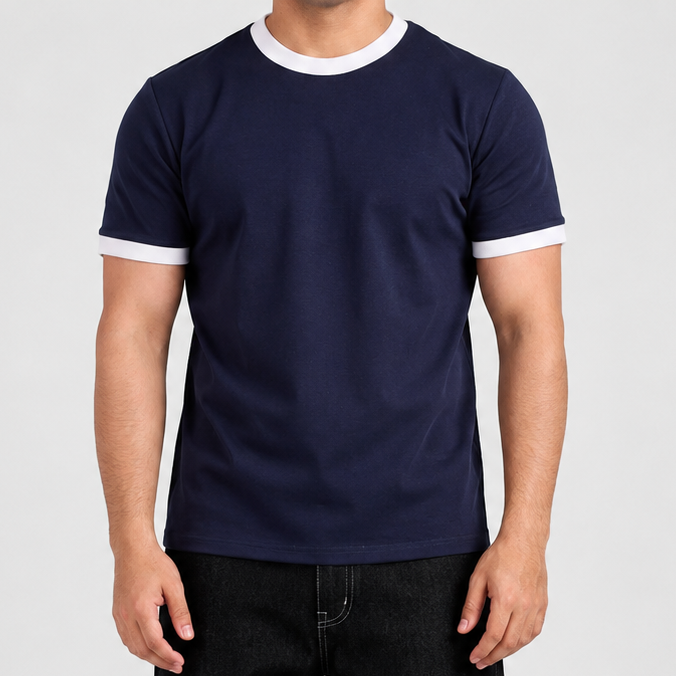 Navy Ringer Tee-white