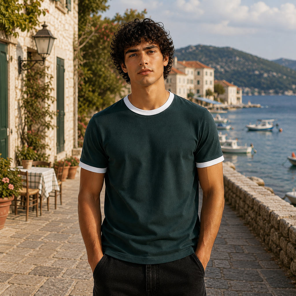 Green Ringer Tee -White