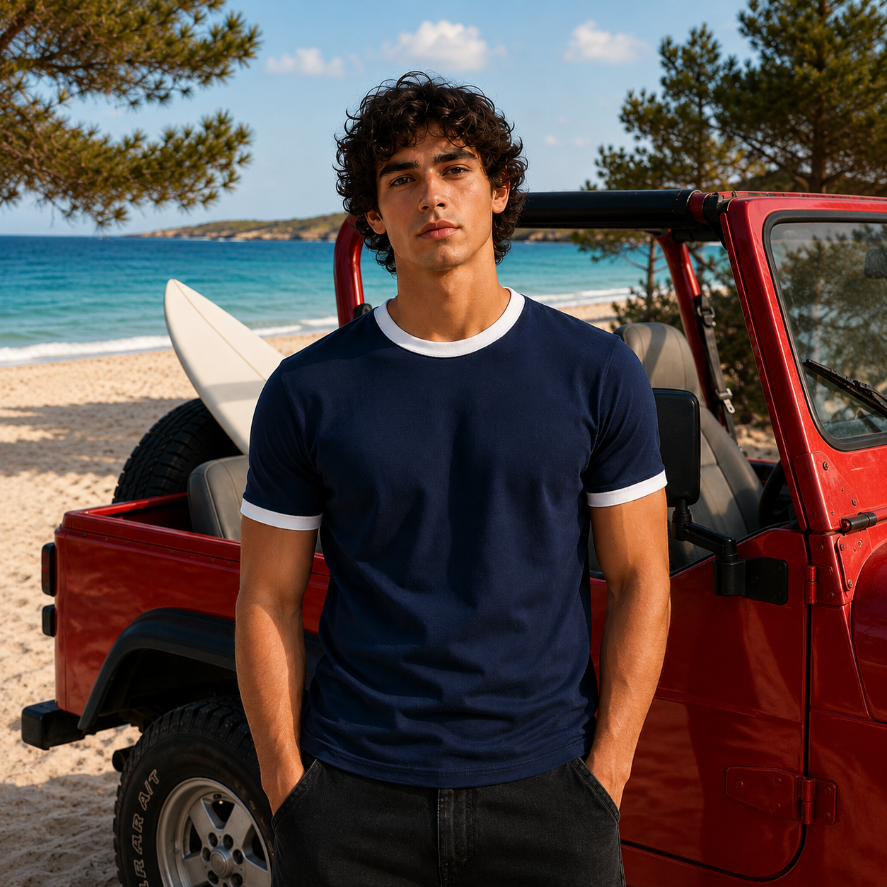 Navy Ringer Tee-white