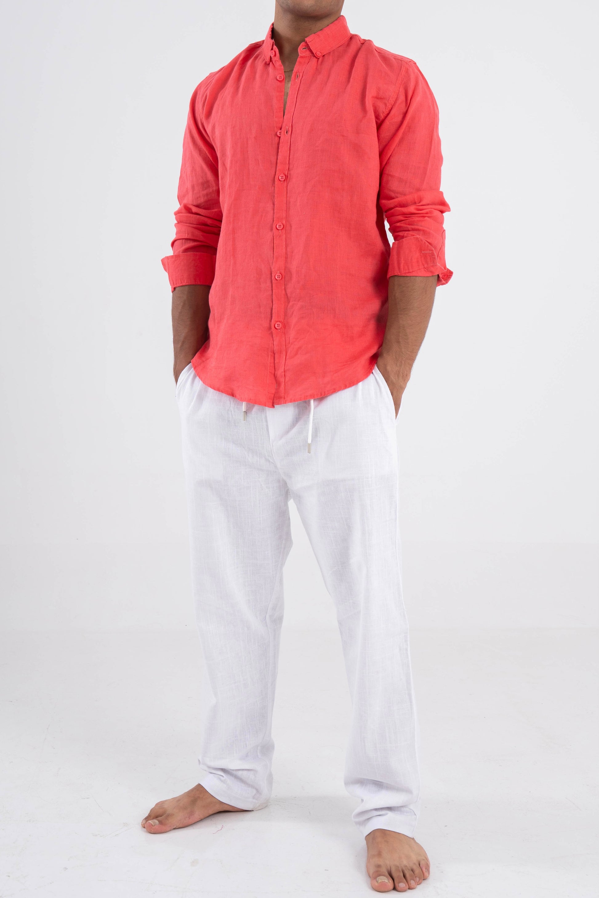 Coral Red Linen Shirt