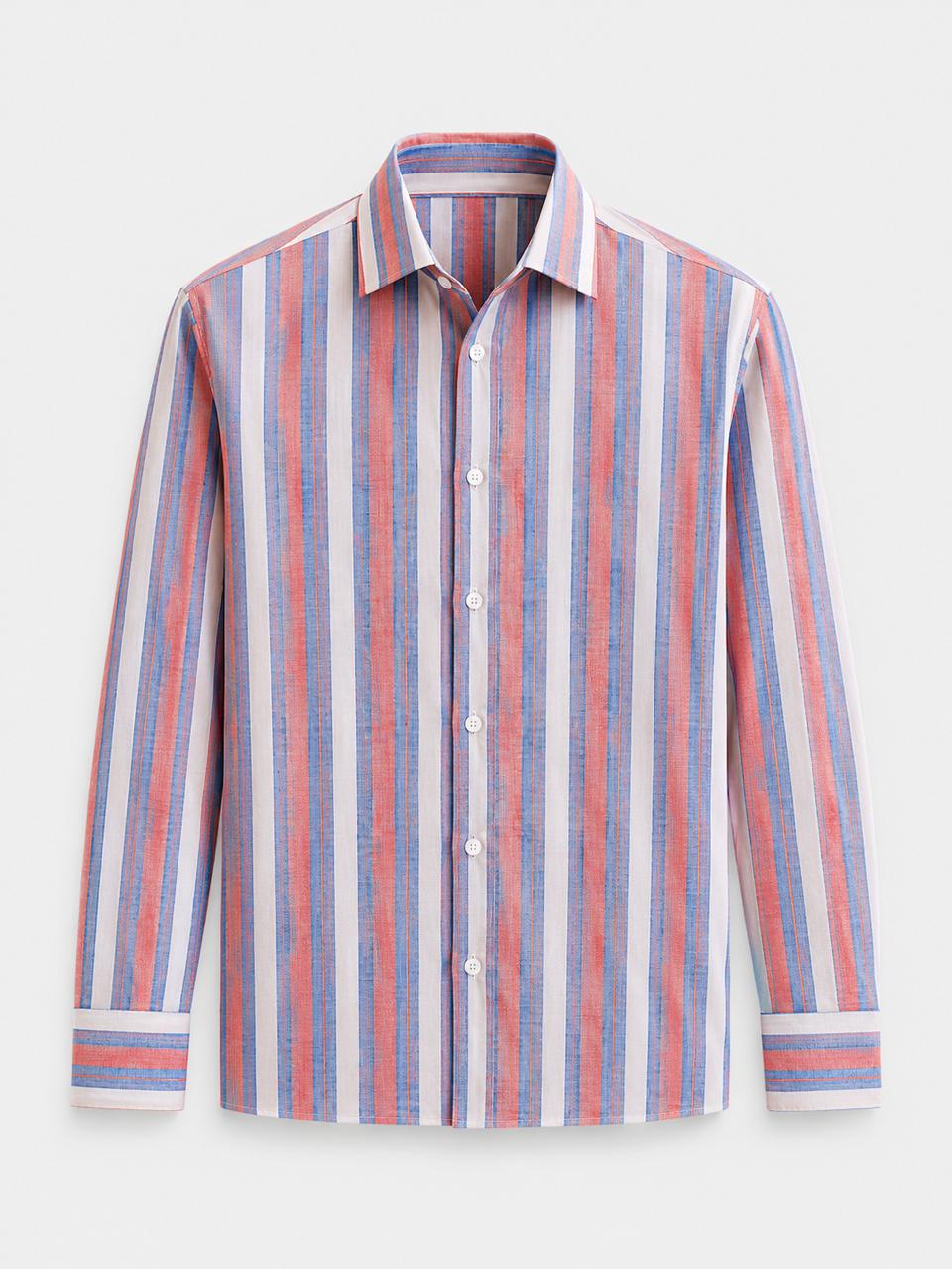 Coral Wave Striped Linen Shirt