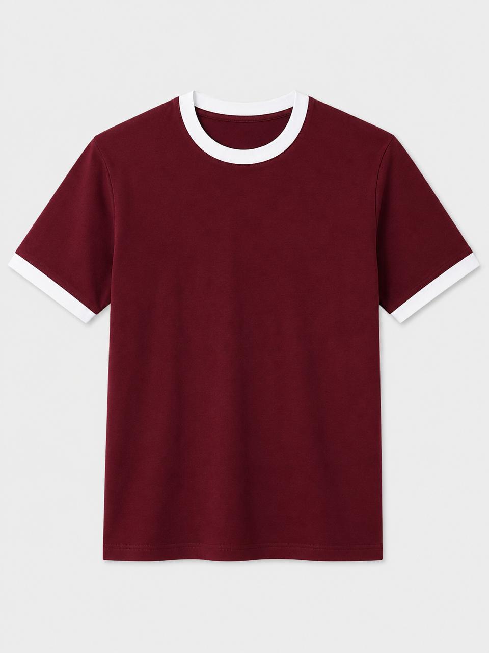 Burgundy Ringer Tee -White