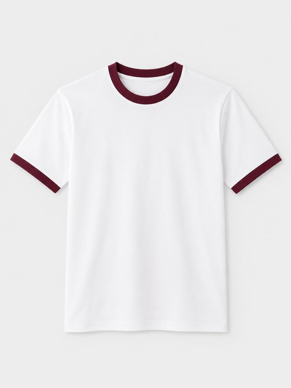 White Ringer Tee -Burgundy