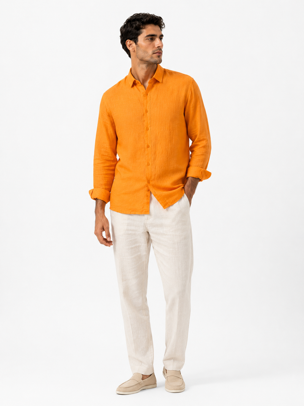 Men’s Orange Linen Shirt