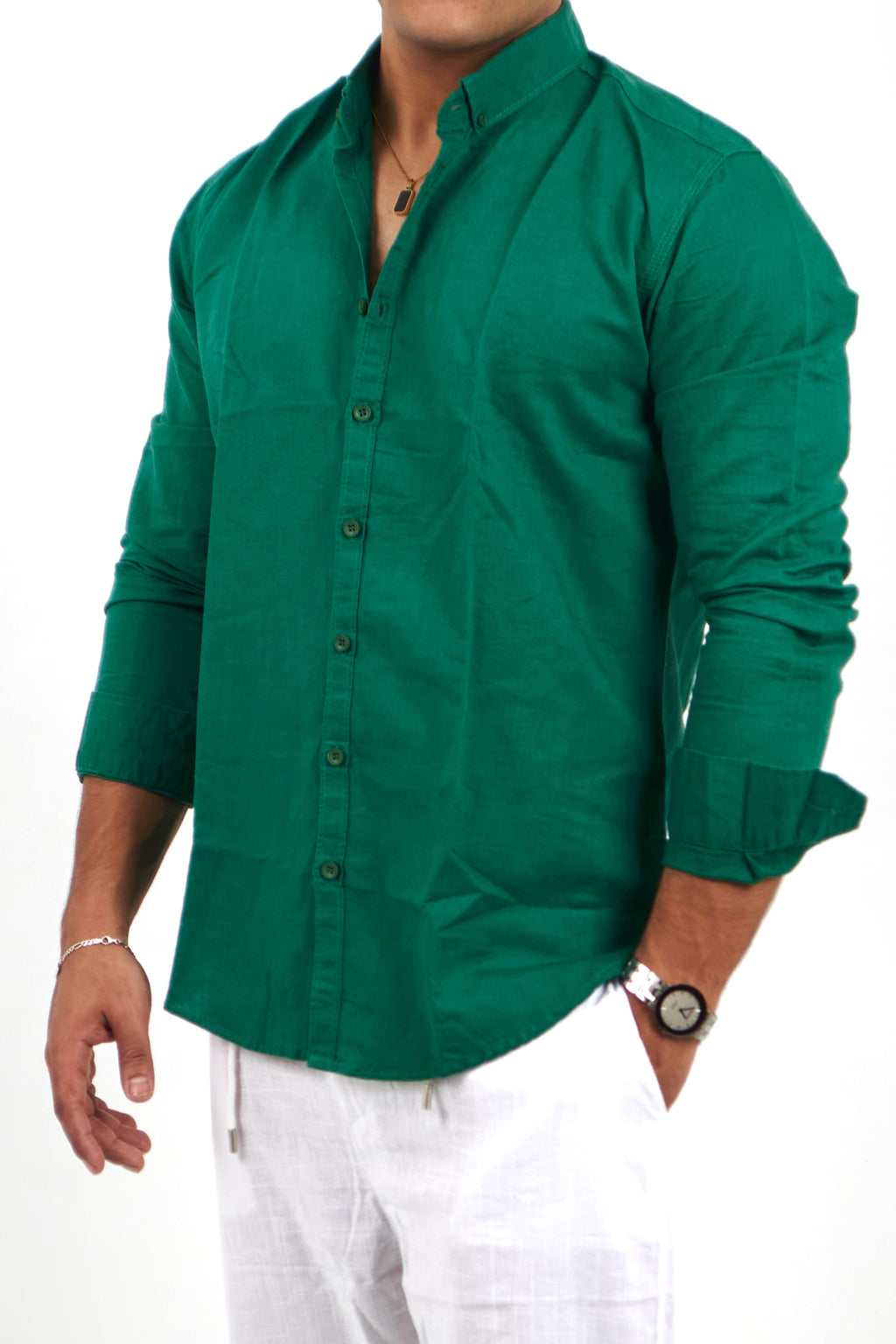 Plain Green Linen Shirt