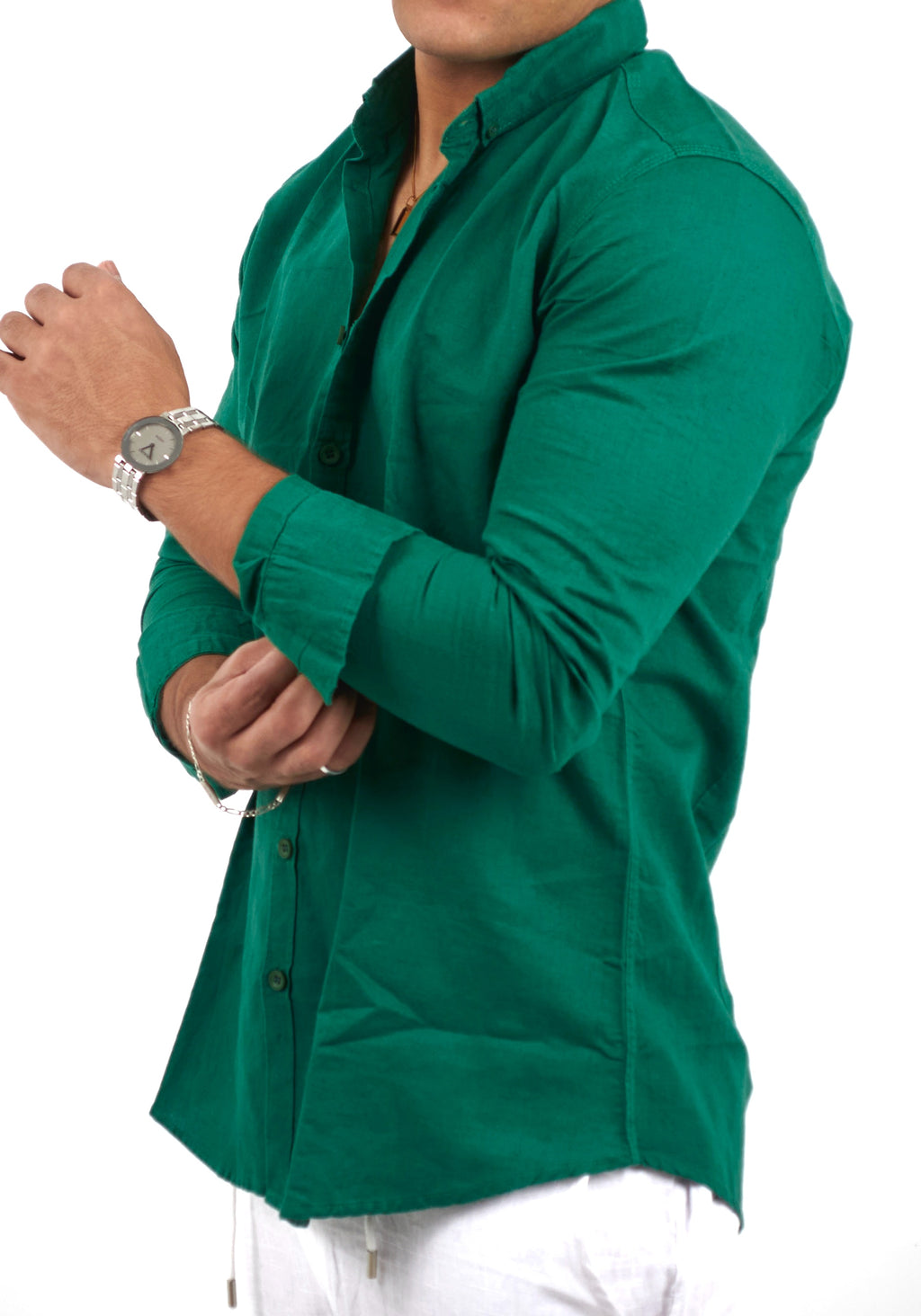 Plain Green Linen Shirt