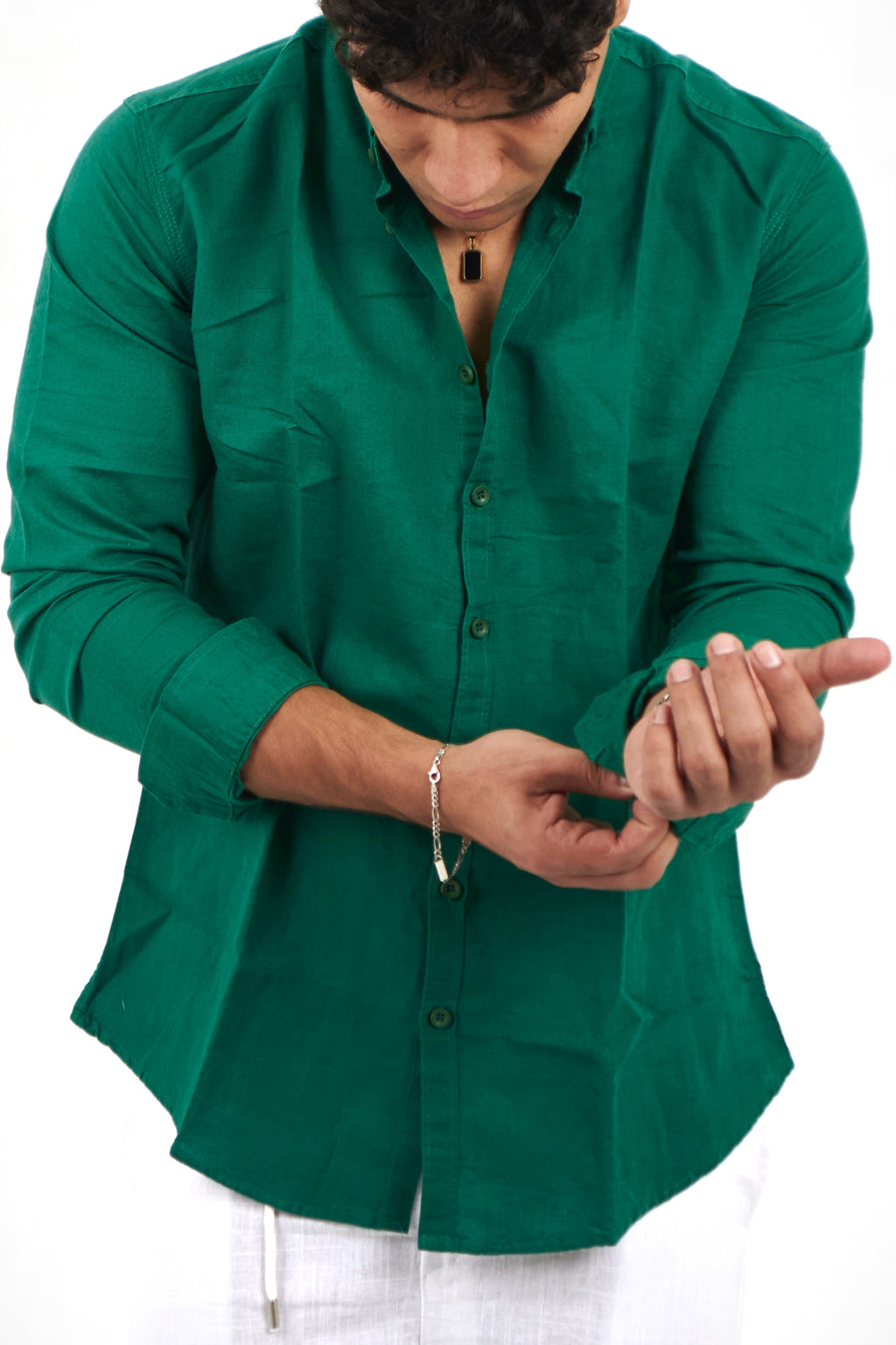 Plain Green Linen Shirt