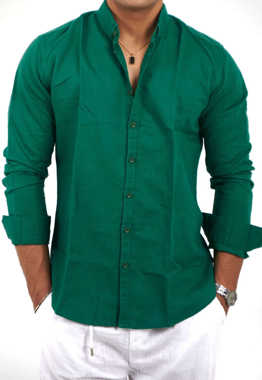 Plain Green Linen Shirt
