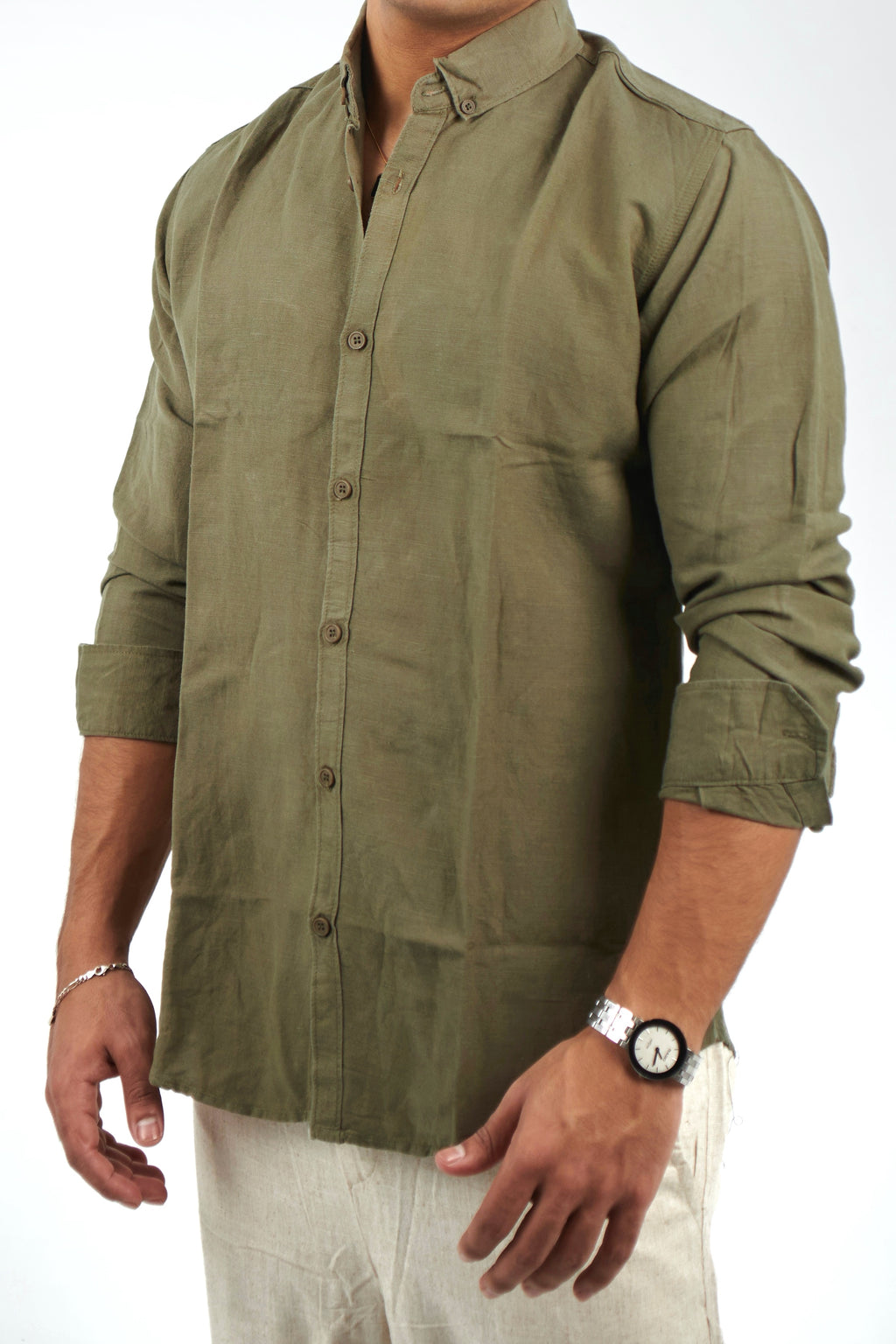 Light Olive Linen Shirt