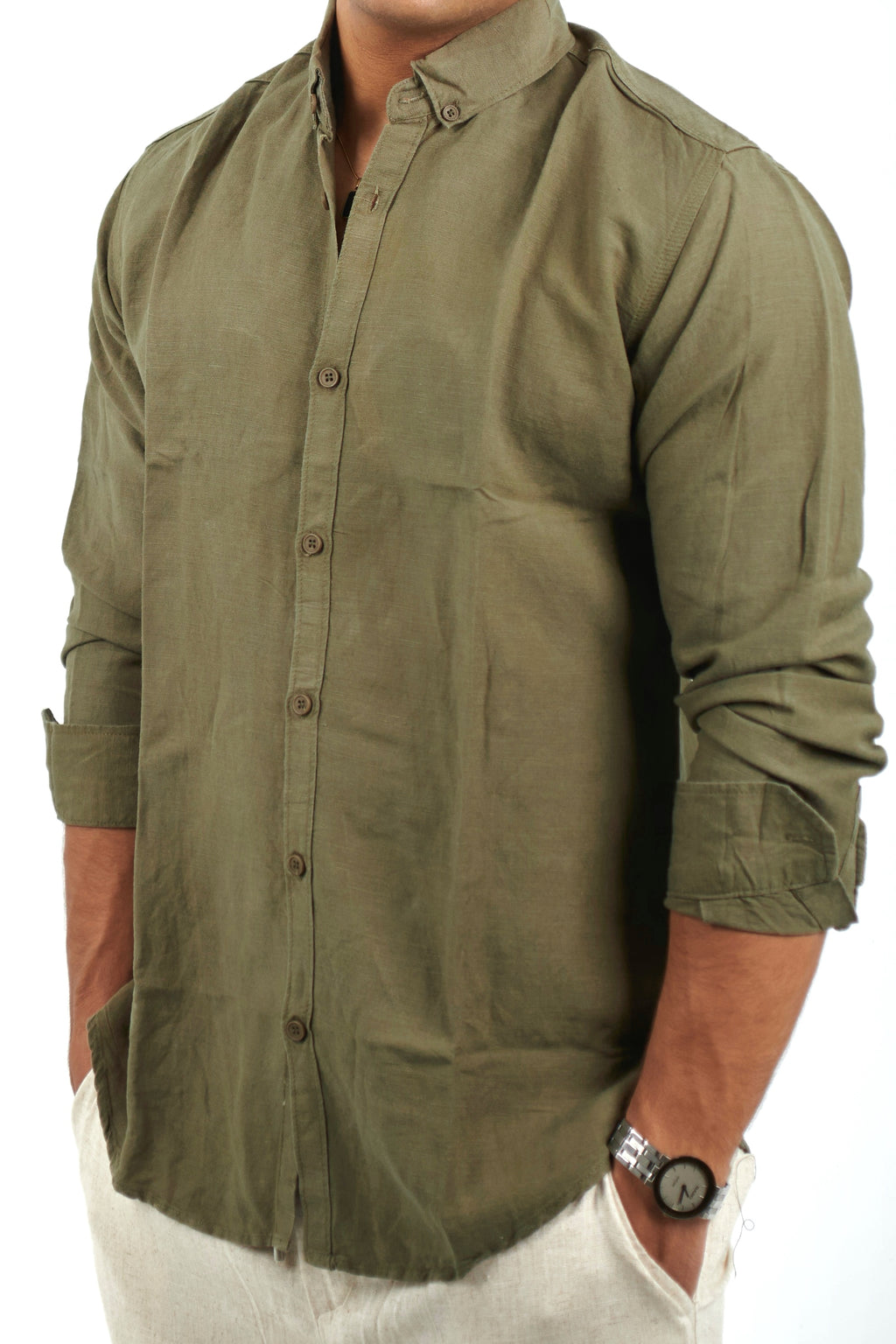 Light Olive Linen Shirt