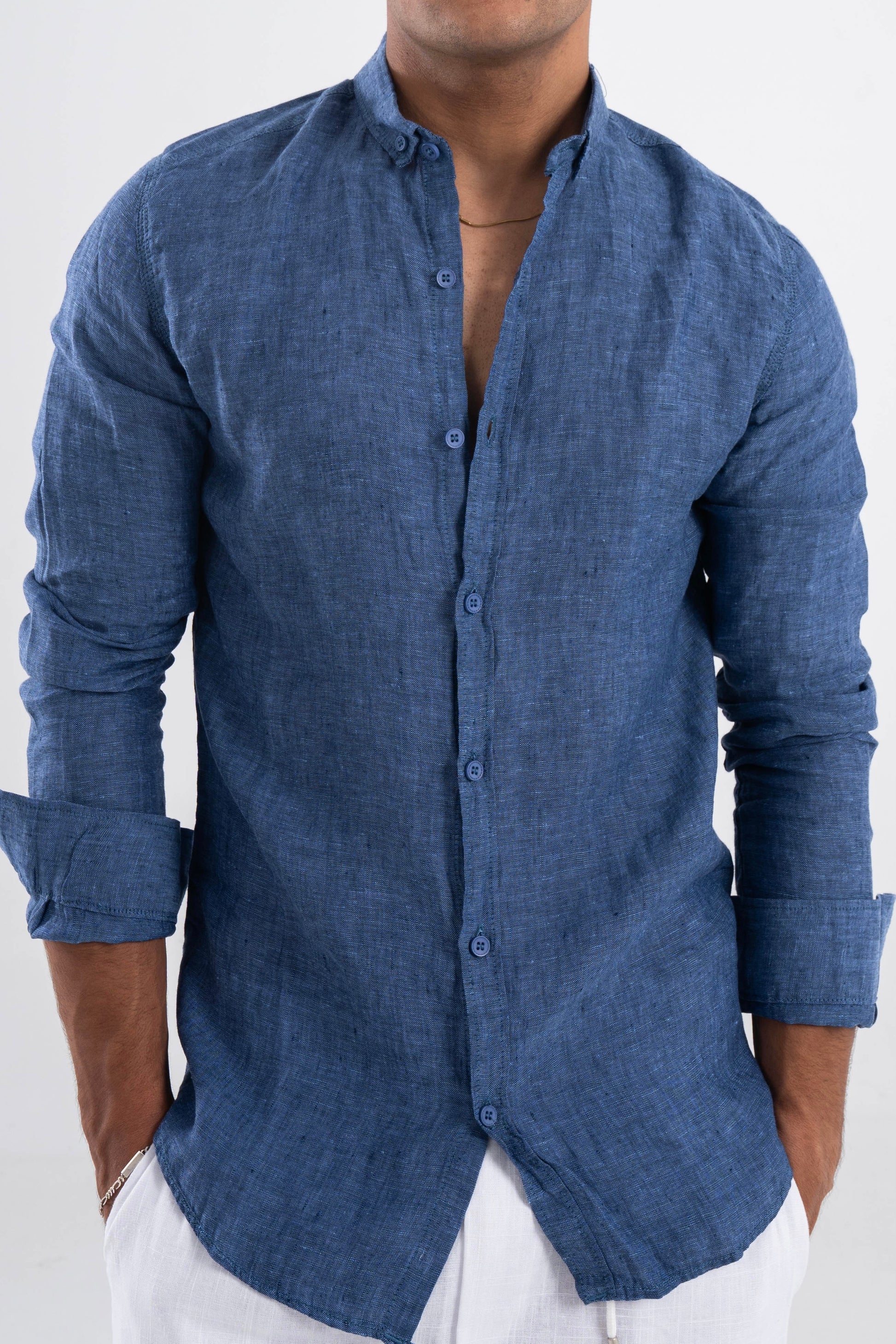 Navy Blue Linen Shirt