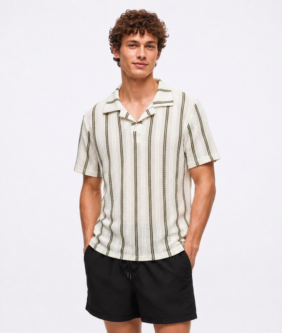 Riviera Knit Polo – Olive Stripe