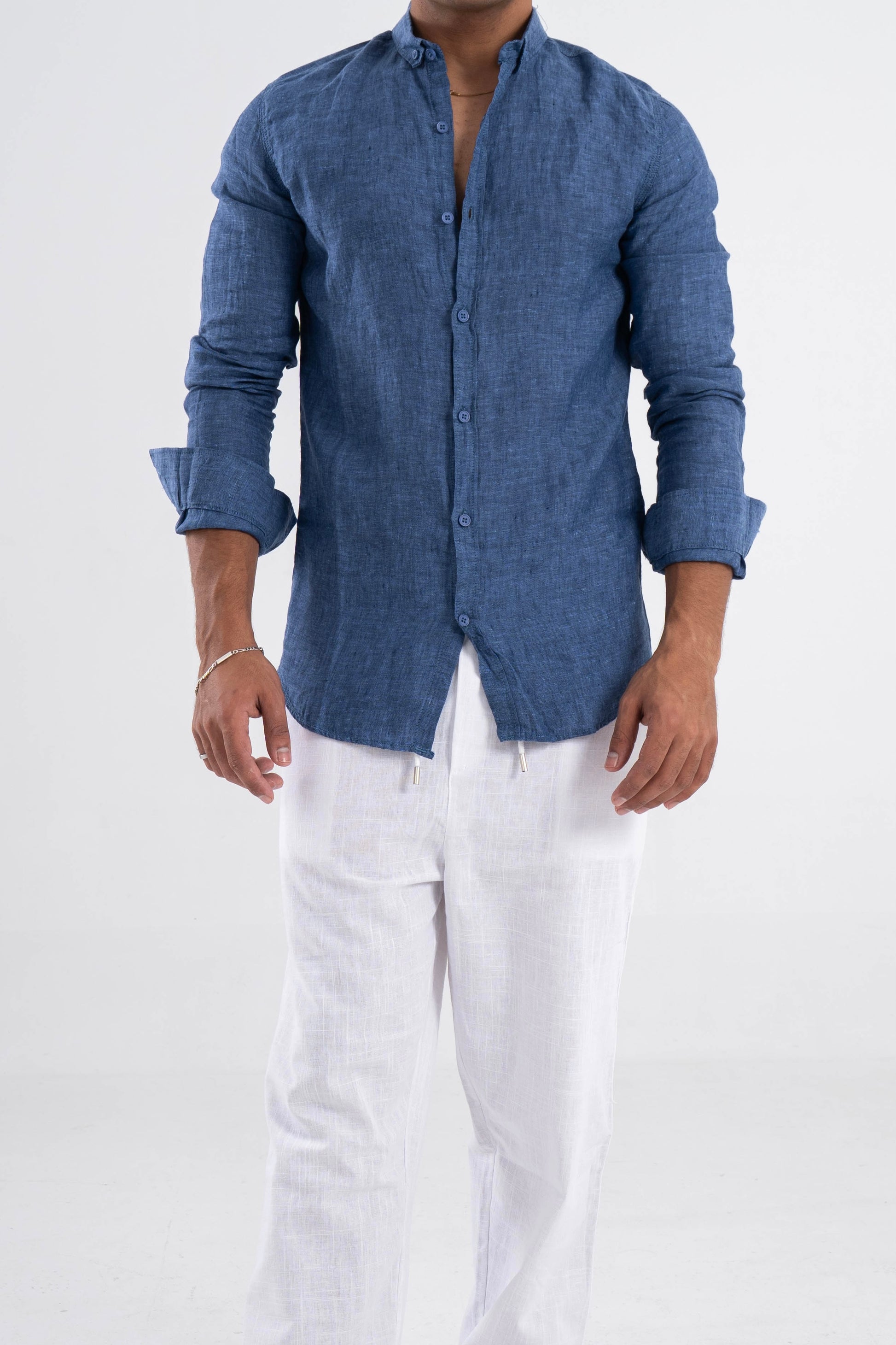 Navy Blue Linen Shirt