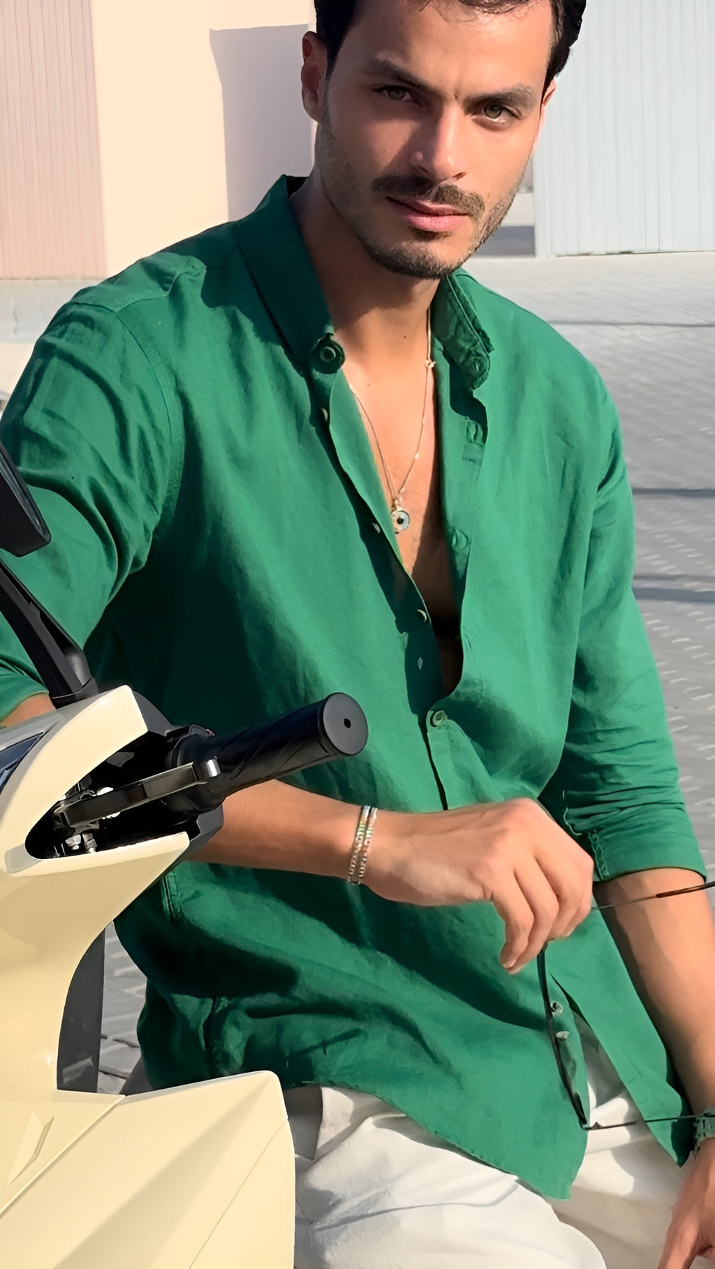 Plain Green Linen Shirt